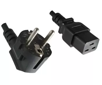 Netzkabel CEE 7/7 90° auf C19, 1,5mm², VDE, schwarz, Länge 5,00m